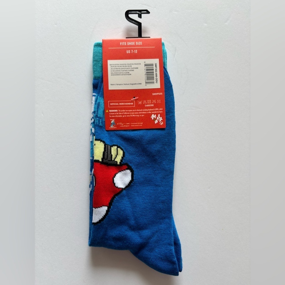 Smurfs Cartoon Crew Socks One Size Blue Graphic Print NWT - Picture 3 of 5